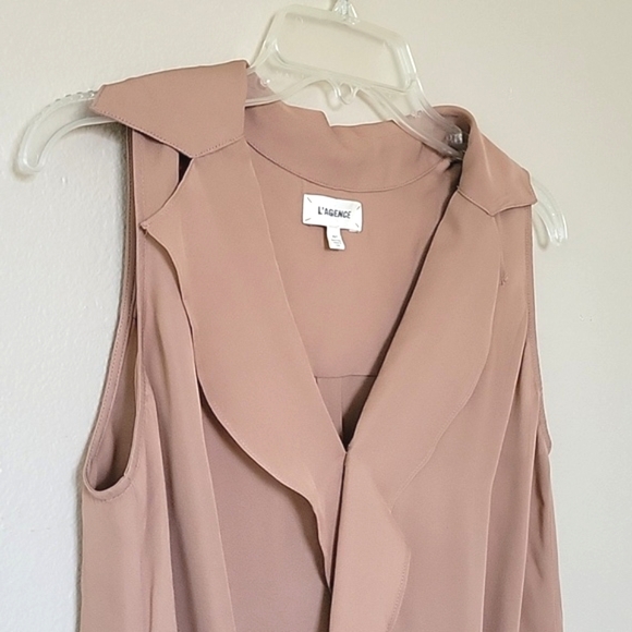 L'AGENCE Freja Mocha 100% Silk Draped Blouse - Size XS - Picture 3 of 9